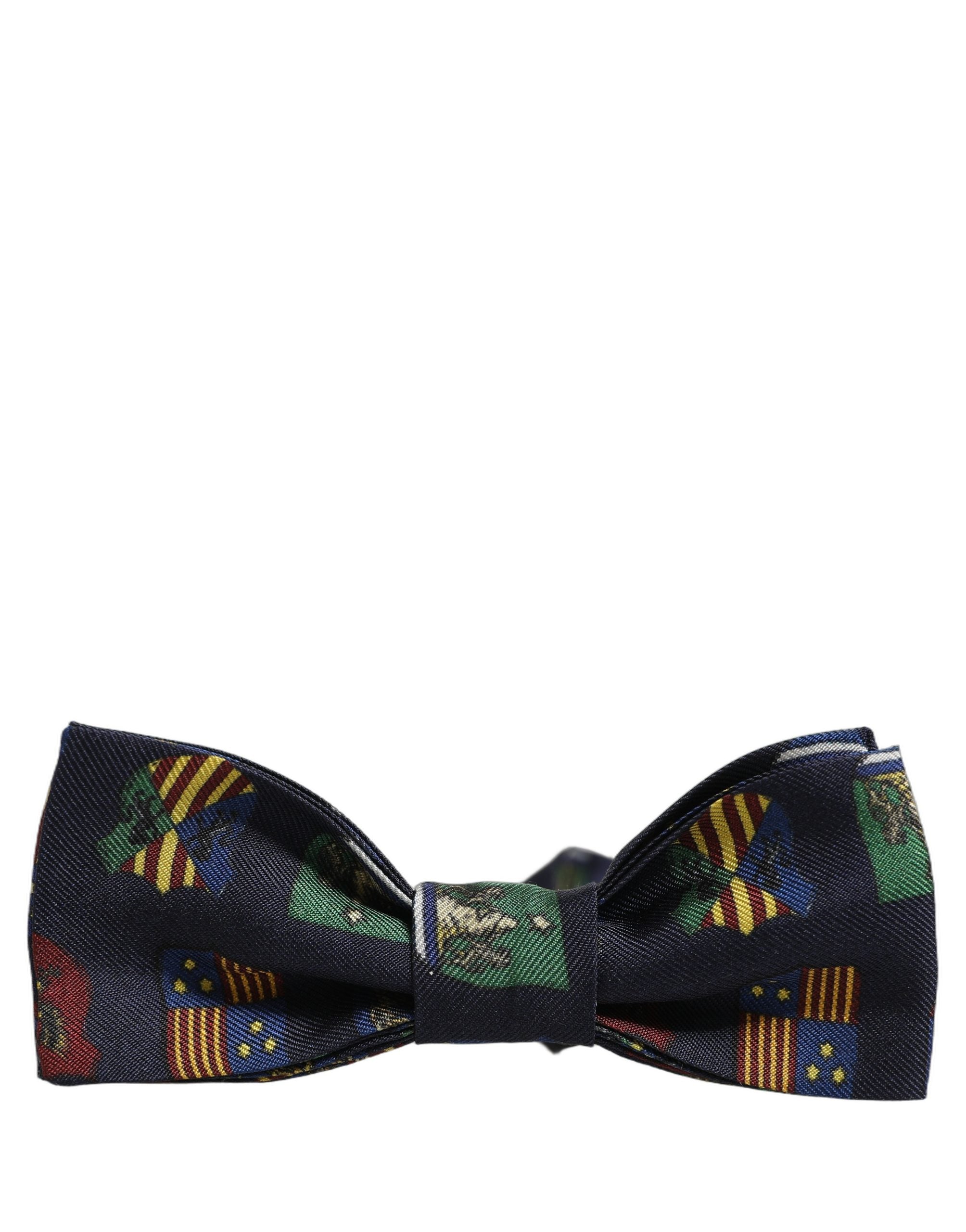 Dolce & Gabbana Silk Geometric Flag Bow Tie — Navy