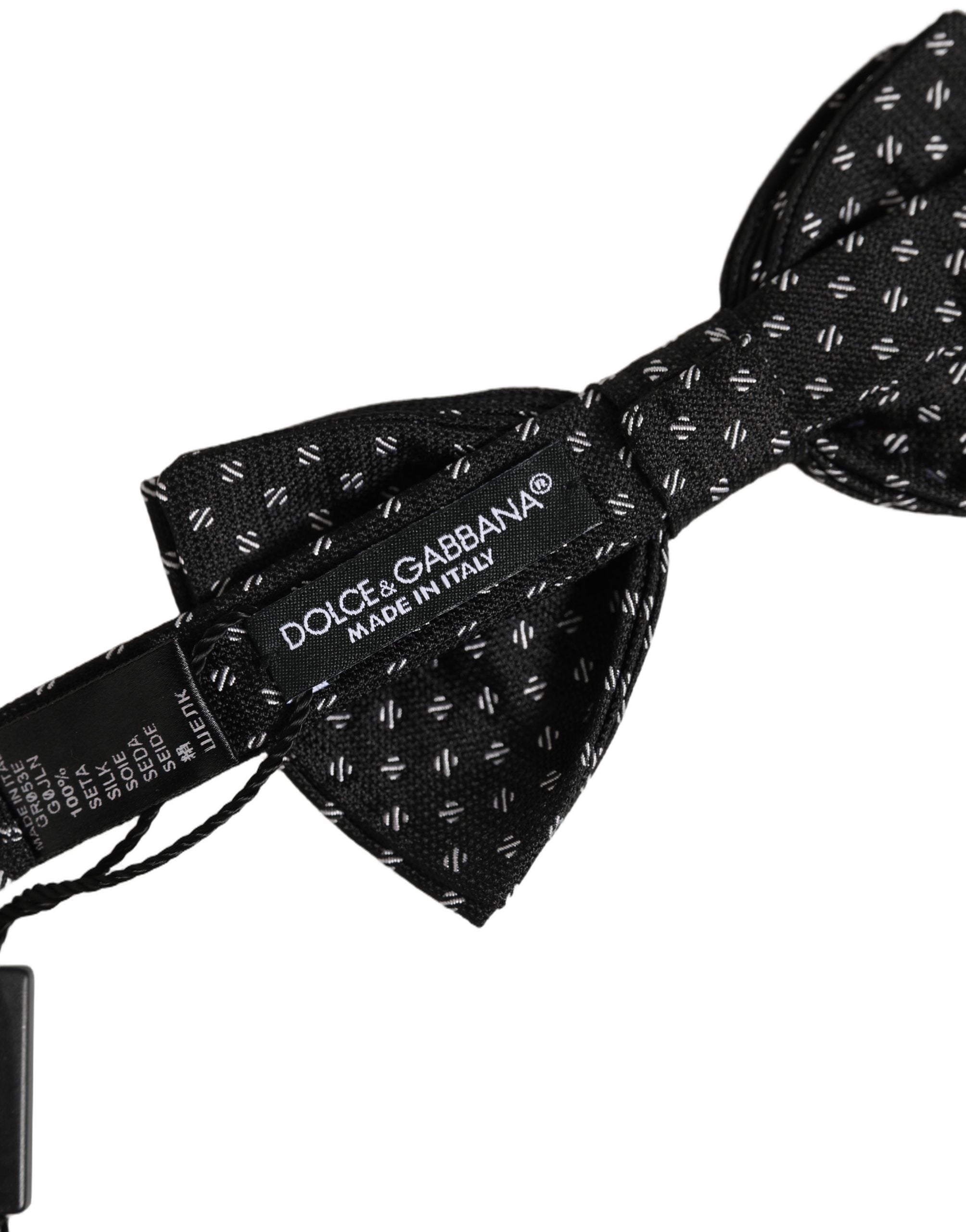 Dolce & Gabbana Silk Patterned Bow Tie — Black