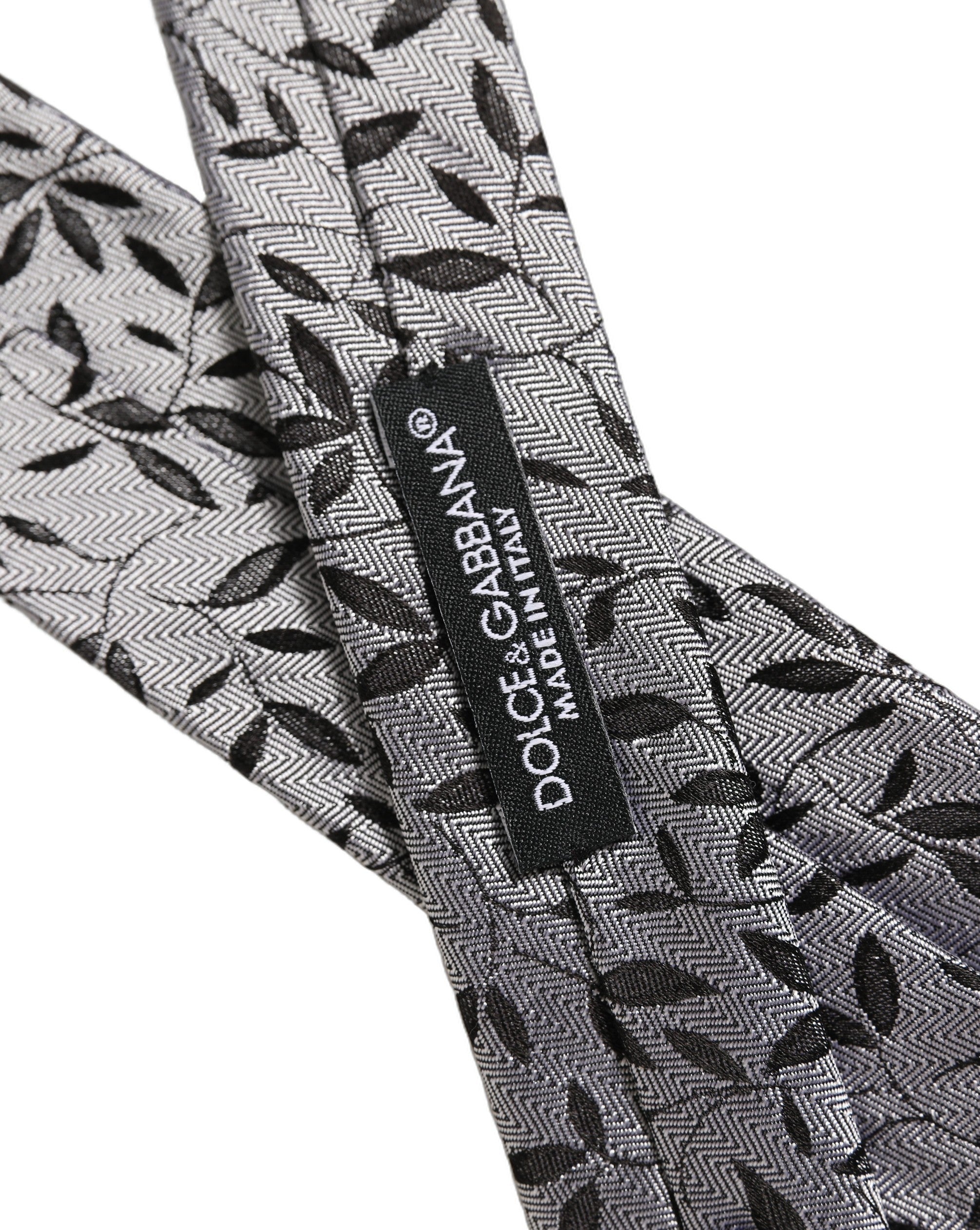Dolce & Gabbana Leaf-Pattern Silk Necktie — Gray