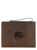 Etro Paisley-Embroidered Jacquard Clutch — Brown