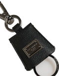 Dolce & Gabbana Textured Leather with Logo Plaque Key Case — Black
