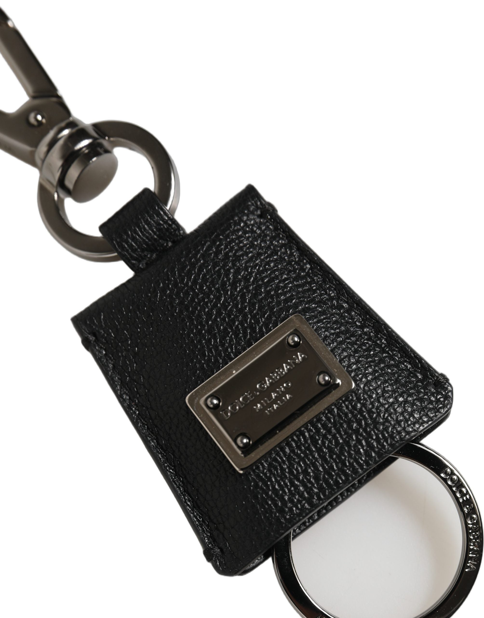 Dolce & Gabbana Textured Leather with Logo Plaque Key Case — Black