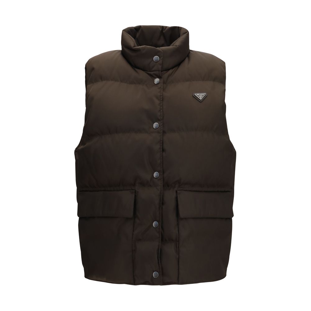 Prada Re-Nylon Goose Down Vest — Brown
