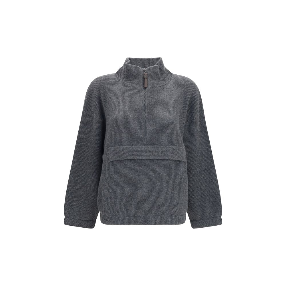 Brunello Cucinelli Cashmere Half-Zip Sweatshirt — Gray