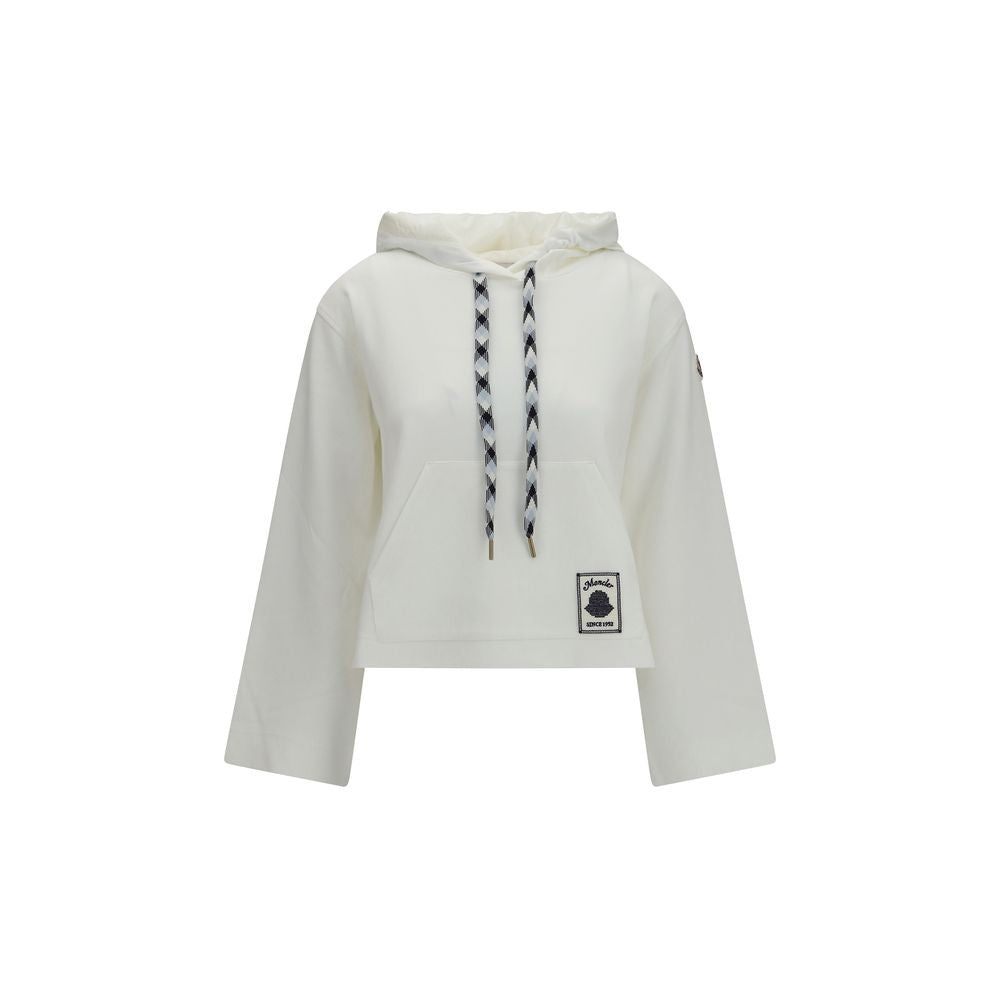 Moncler Cropped Cotton-Blend Hoodie — White