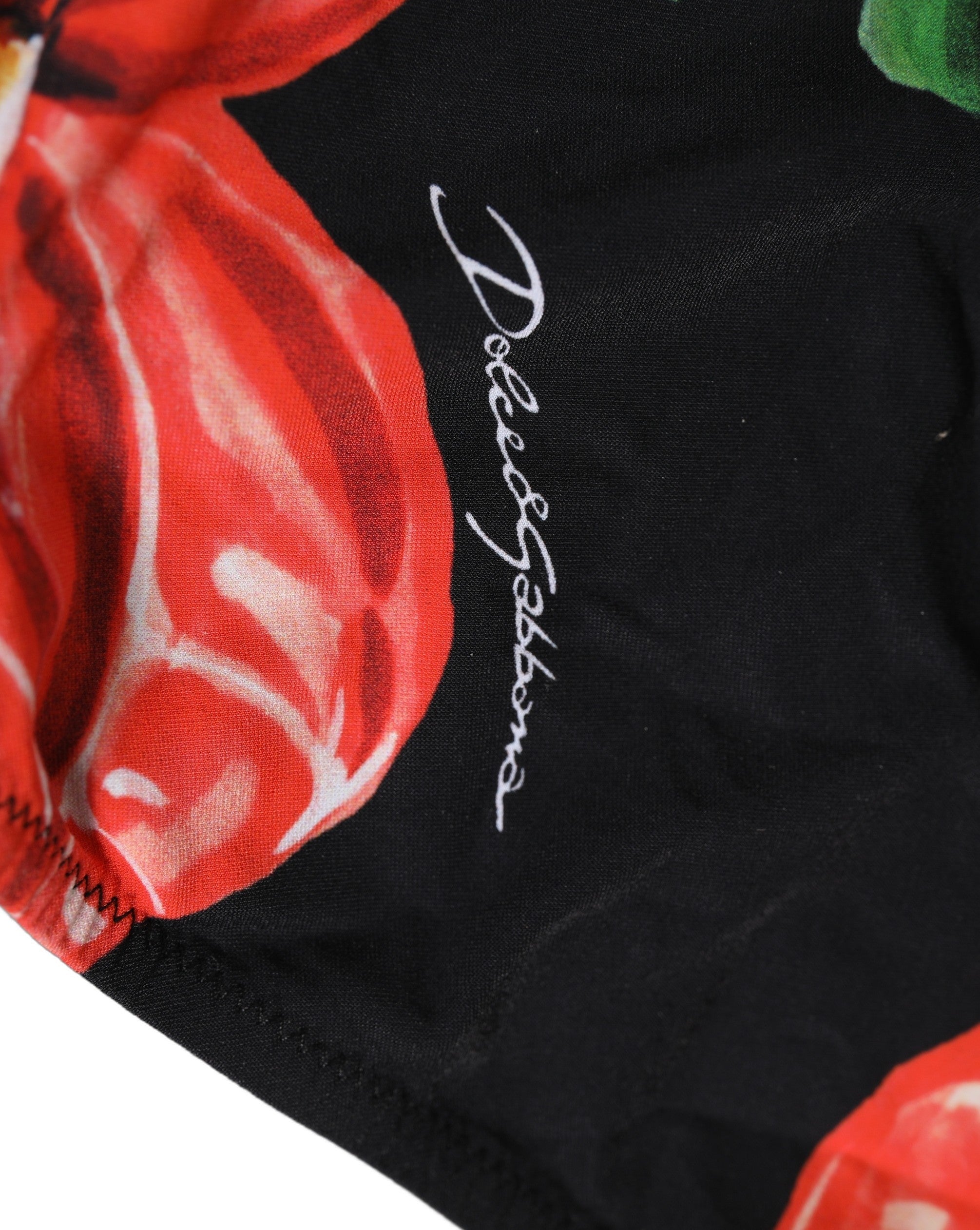 Dolce & Gabbana Floral Print Nylon Bikini Bottom — Black