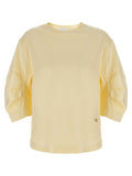 Nude Cotton Crewneck with Logo Embroidery T-shirt — Pale Yellow
