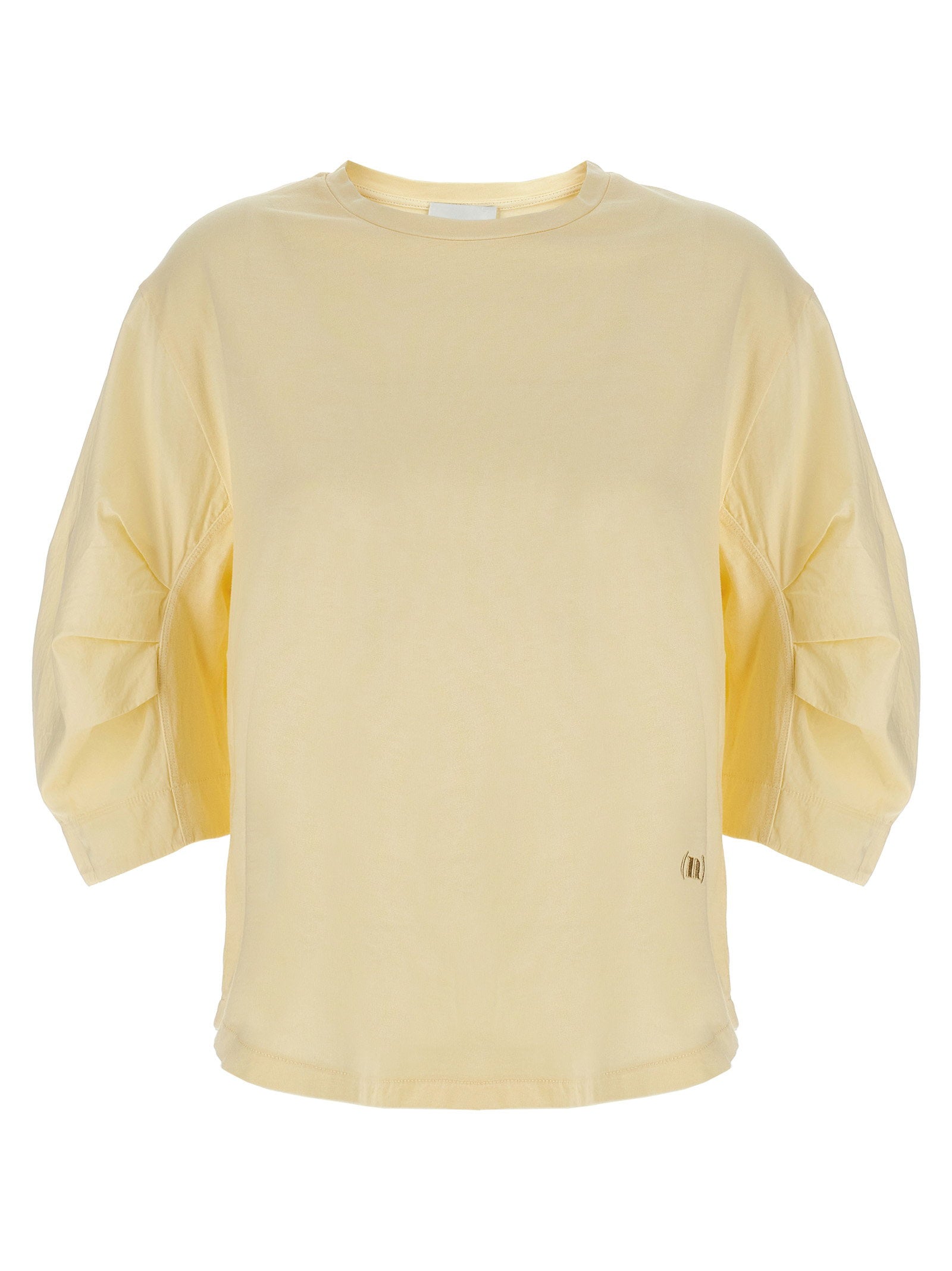 Nude Cotton Crewneck with Logo Embroidery T-shirt — Pale Yellow