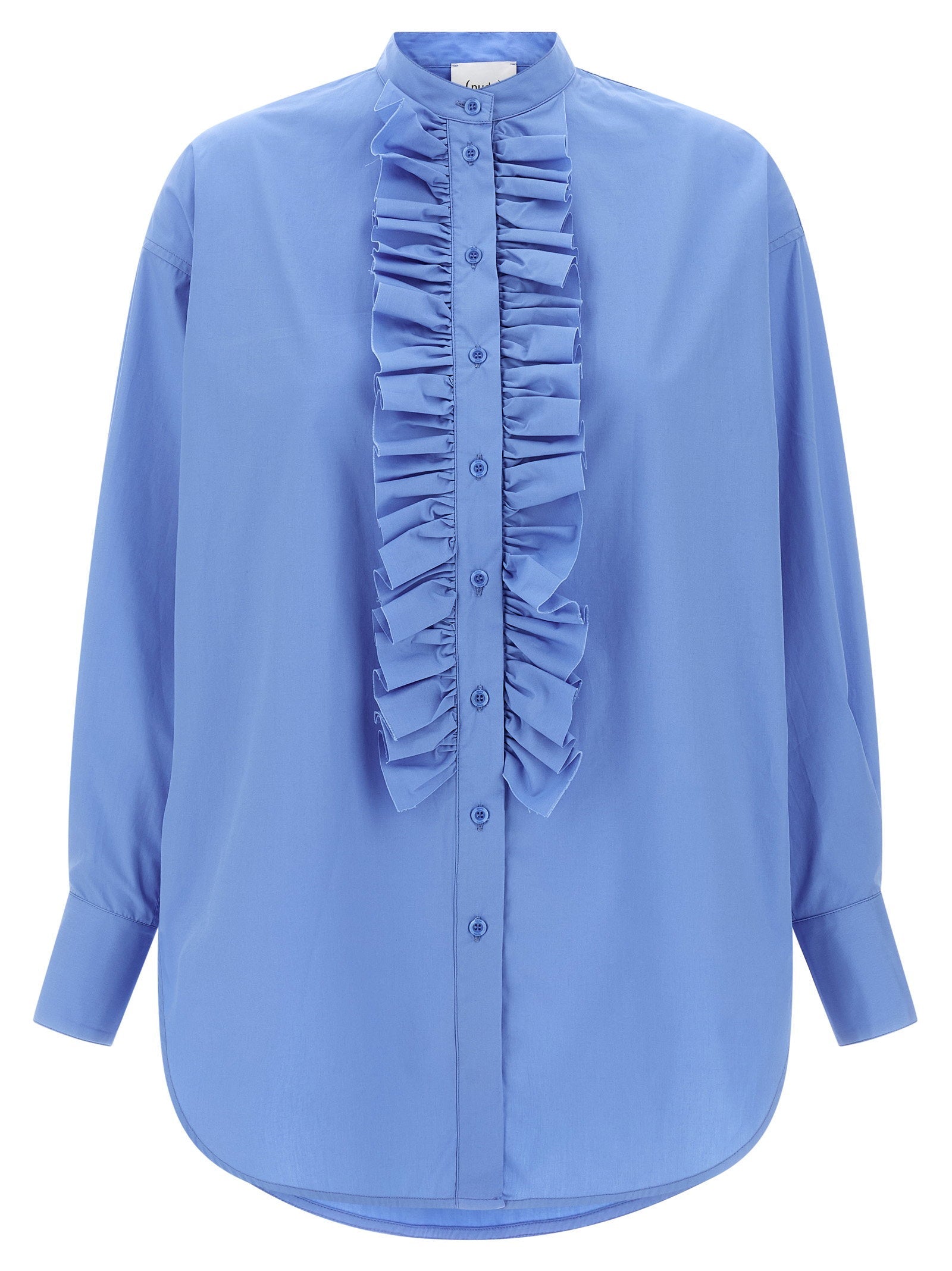 Nude Ruffled Cotton Poplin Shirt — Blue