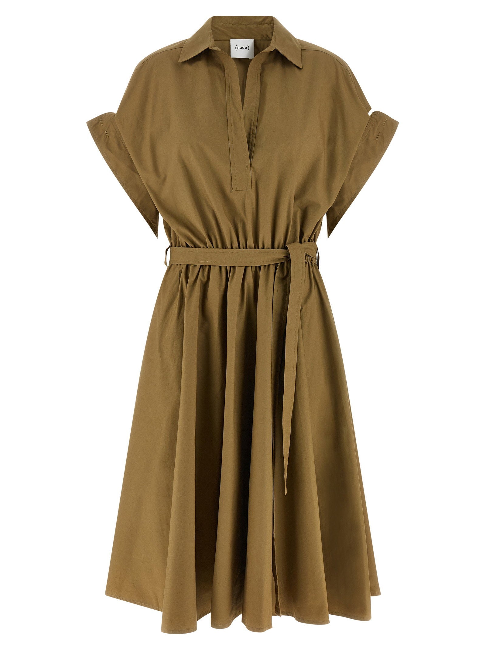 Nude Cotton Poplin Shirt Dress — Khaki