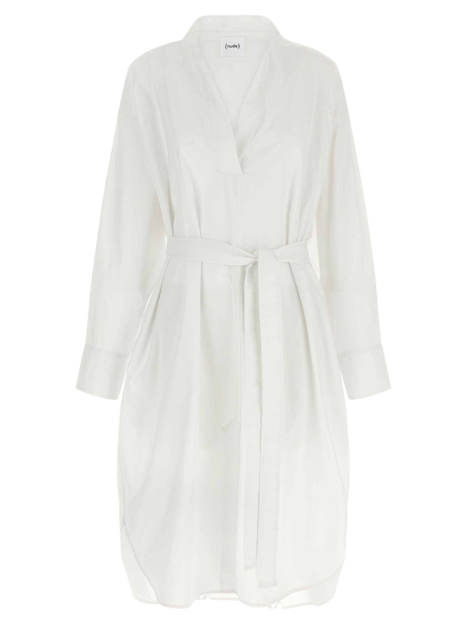 Nude Cotton Poplin Chemisier Dress — White