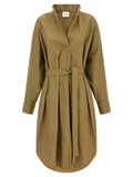 Nude Cotton Poplin Chemisier Dress — Camel