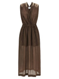 Nude Linen Blend Dress — Brown