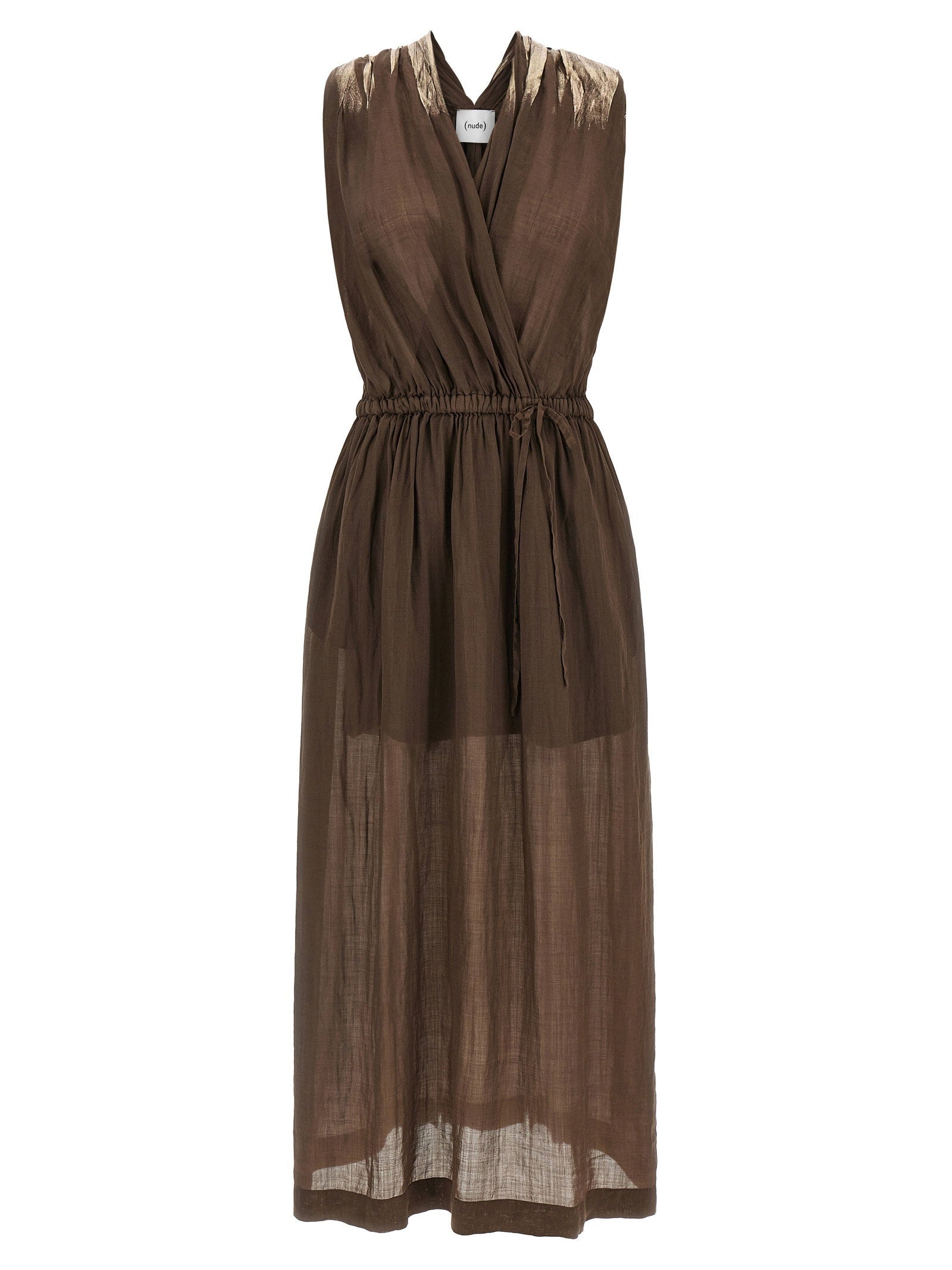 Nude Linen Blend Dress — Brown
