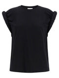 Nude Curled-Sleeve Cotton T-Shirt — Black