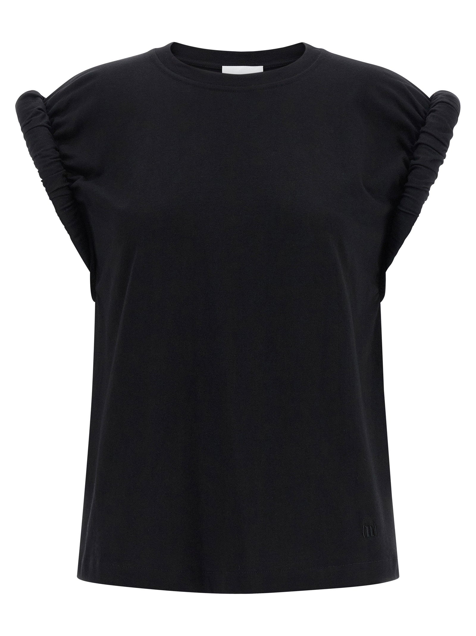 Nude Curled-Sleeve Cotton T-Shirt — Black