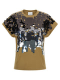 Nude Sequin-Embellished T-Shirt — Camel