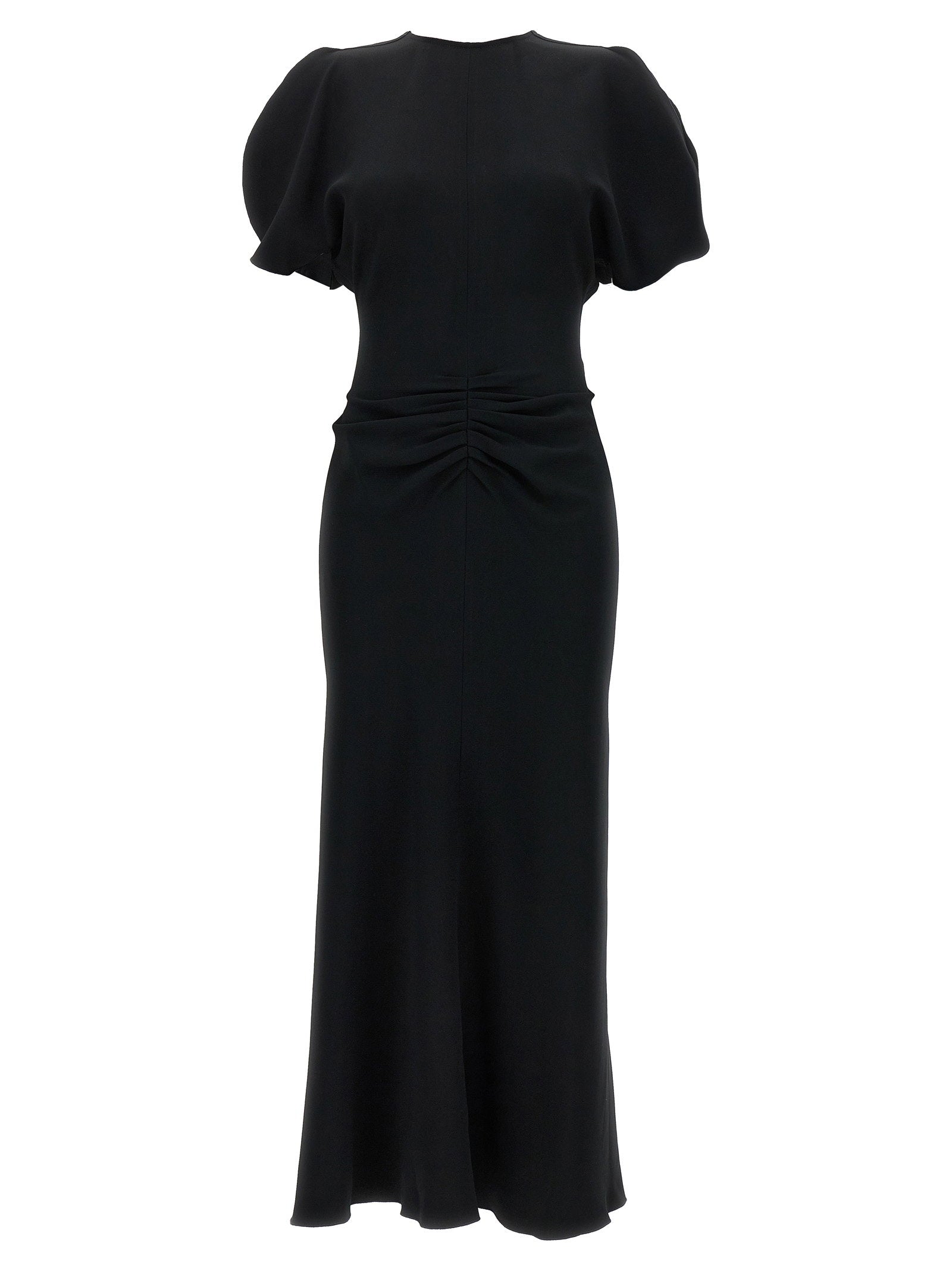Victoria Beckham Gathered Waist Midi Dress — Black