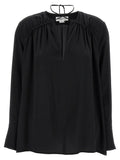 Victoria Beckham Gathered Tie-Detail Silk Blouse — Black