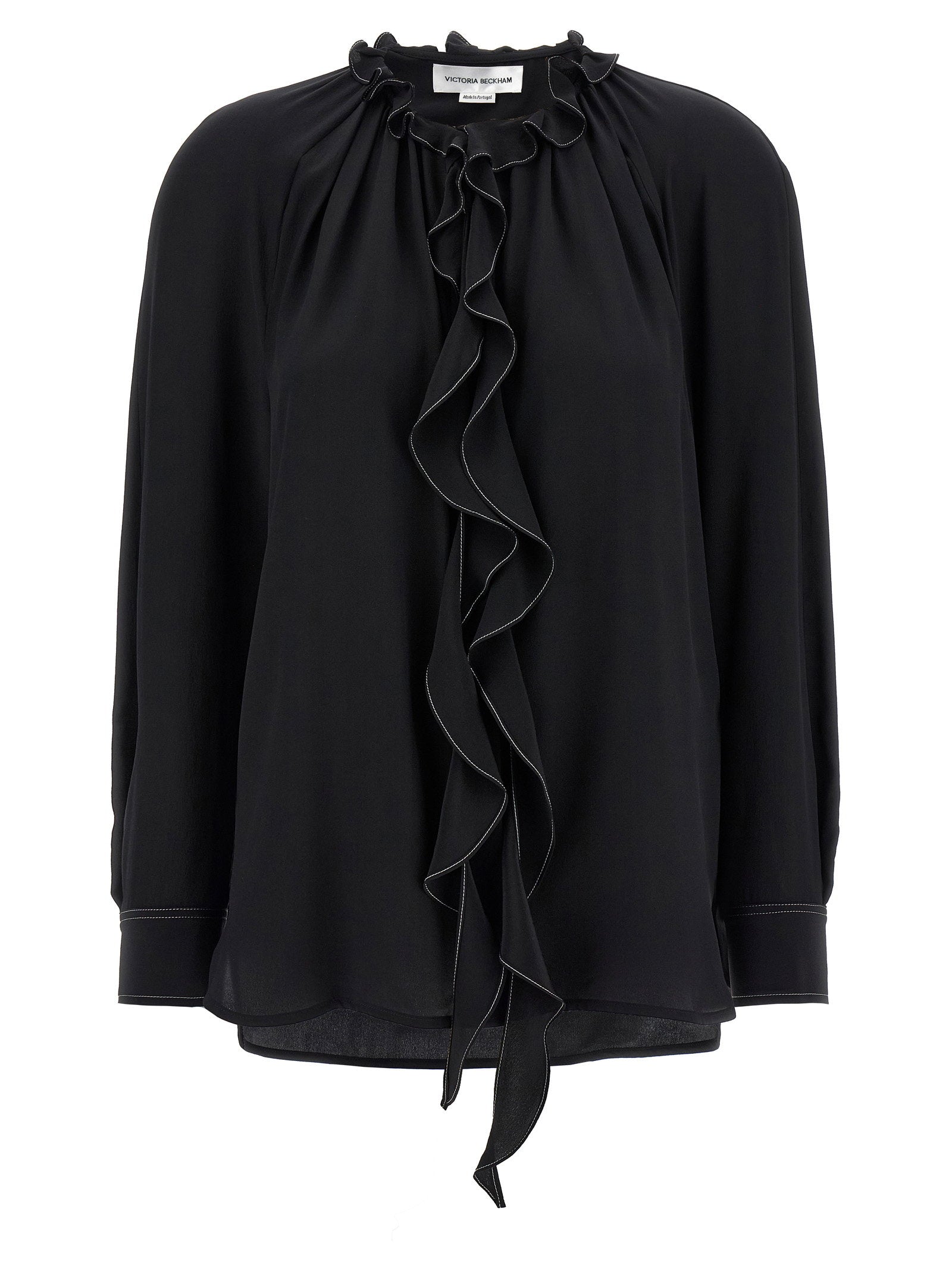 Victoria Beckham Ruffled Silk Blouse — Black