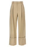 Victoria Beckham High-Waisted Wide-Leg Wool Trousers — Beige