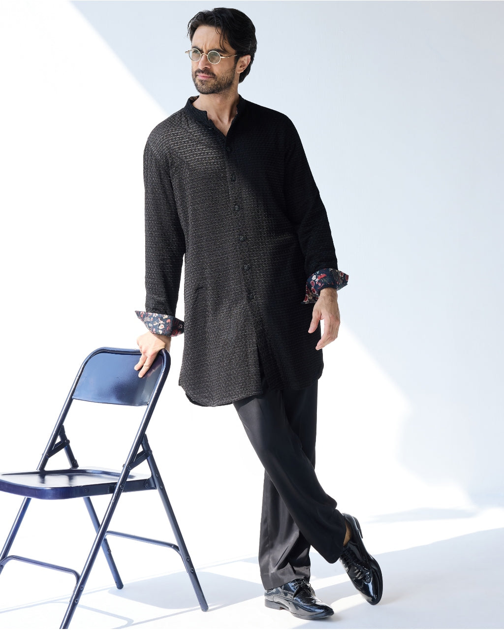 Black FOE Kurta Set By KYNAH, Luxury Indian Fashion & Bridal Wear