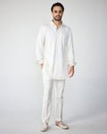 White Poppy Shirt Henley Kurta By KYNAH, Luxury Indian Fashion & Bridal Wear