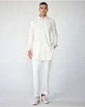 White Square Henley Shirt Kurta By KYNAH, Luxury Indian Fashion & Bridal Wear