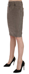 Women's Gray Corduroy Pencil Straight A-Line Skirt Cotton