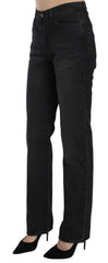 Women's High-Waist Straight Denim Jeans Black Cotton