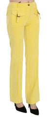 Women's Corduroy Cargo Pants Yellow Polyester Elastane