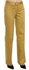 Women's Straight Formal Cotton Trousers Yellow Elastane