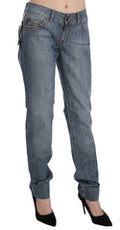 Women's Blue Washed Cotton Low Waist Slim Fit Denim Pants