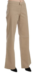 Women's Mid Waist Flared Cotton Trousers Beige