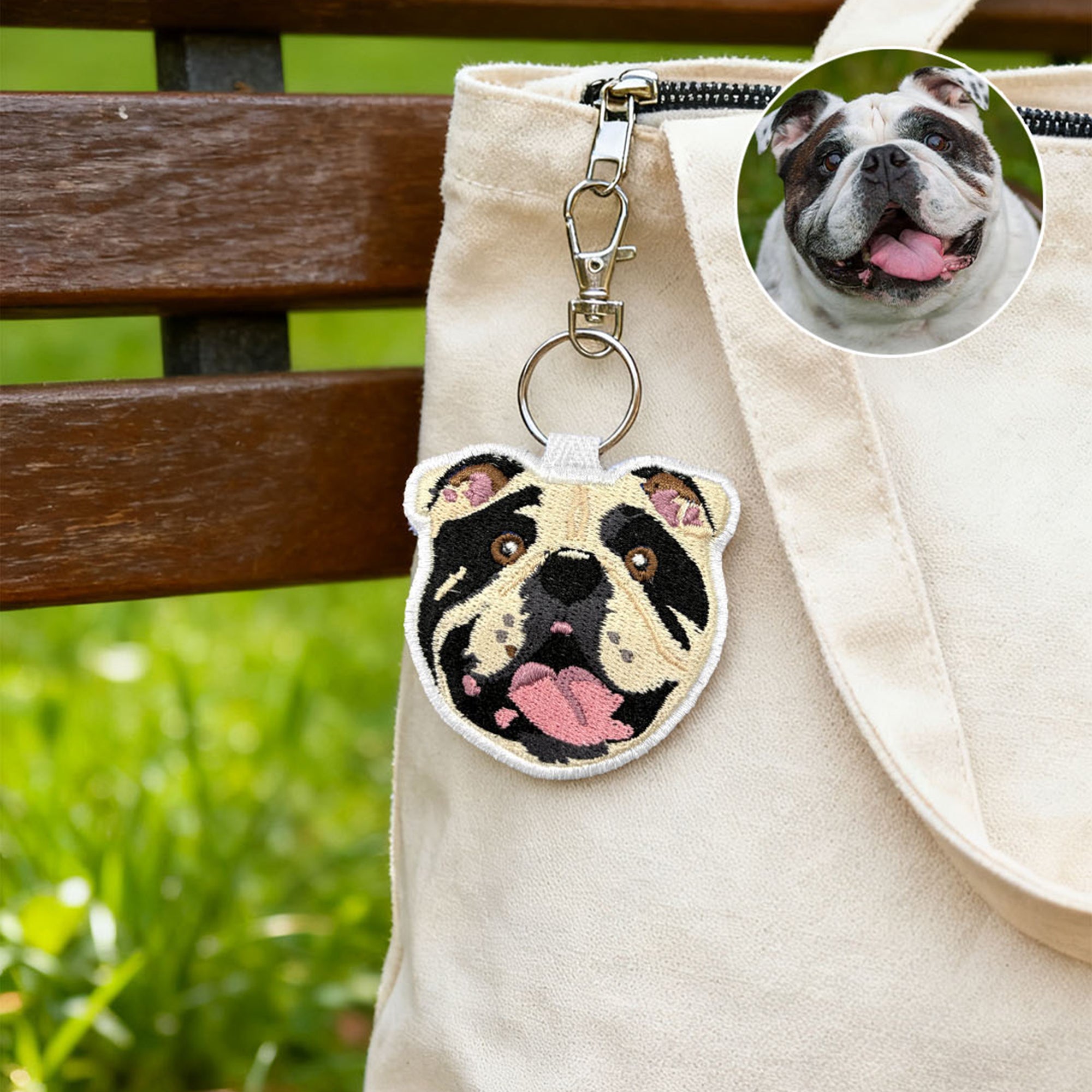 Personalizado bordado mascota cara foto diseño bolsa etiqueta llavero lindo accesorio cumpleaños navidad regalo para los amantes de los dueños de mascotas