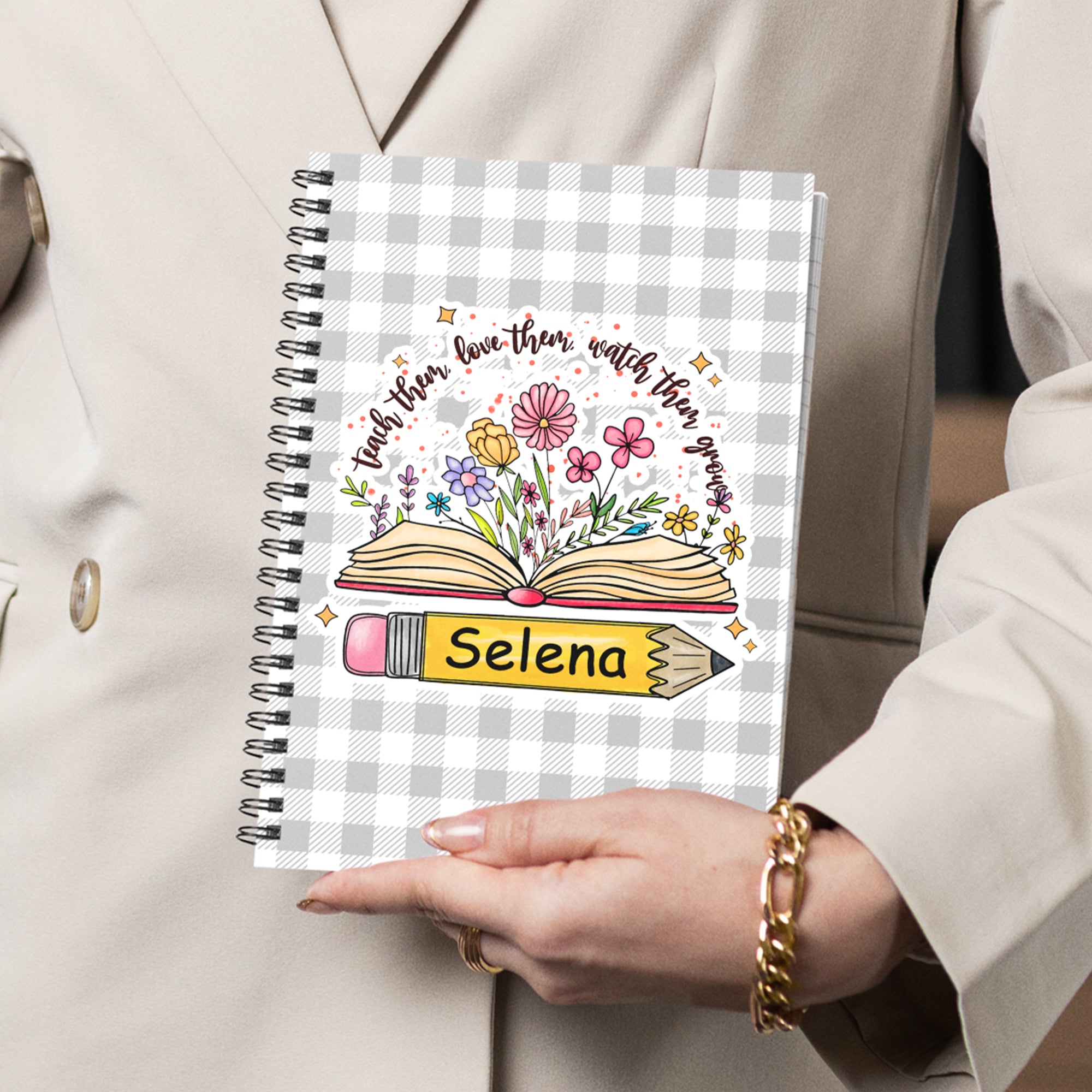 Libro Personalizado Flor Lápiz Cuadernos A5 espiral con 120 páginas rayadas Volver a la escuela Día del Maestro Regalo de cumpleaños para el profesor