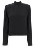 Rotate Birger Christensen Satin Draped Back Blouse — Black