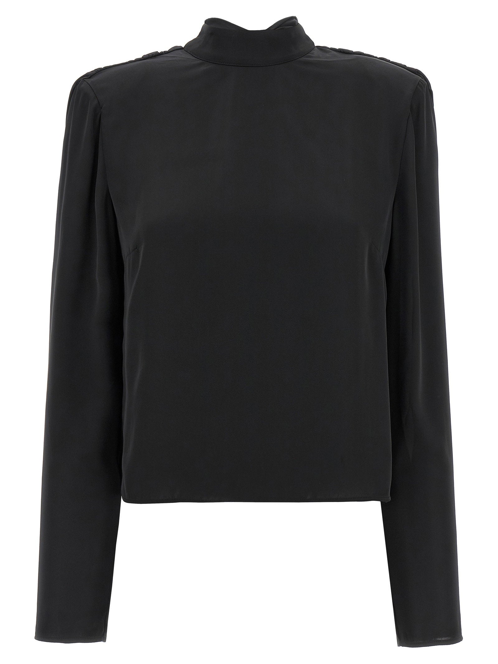 Rotate Birger Christensen Satin Draped Back Blouse — Black