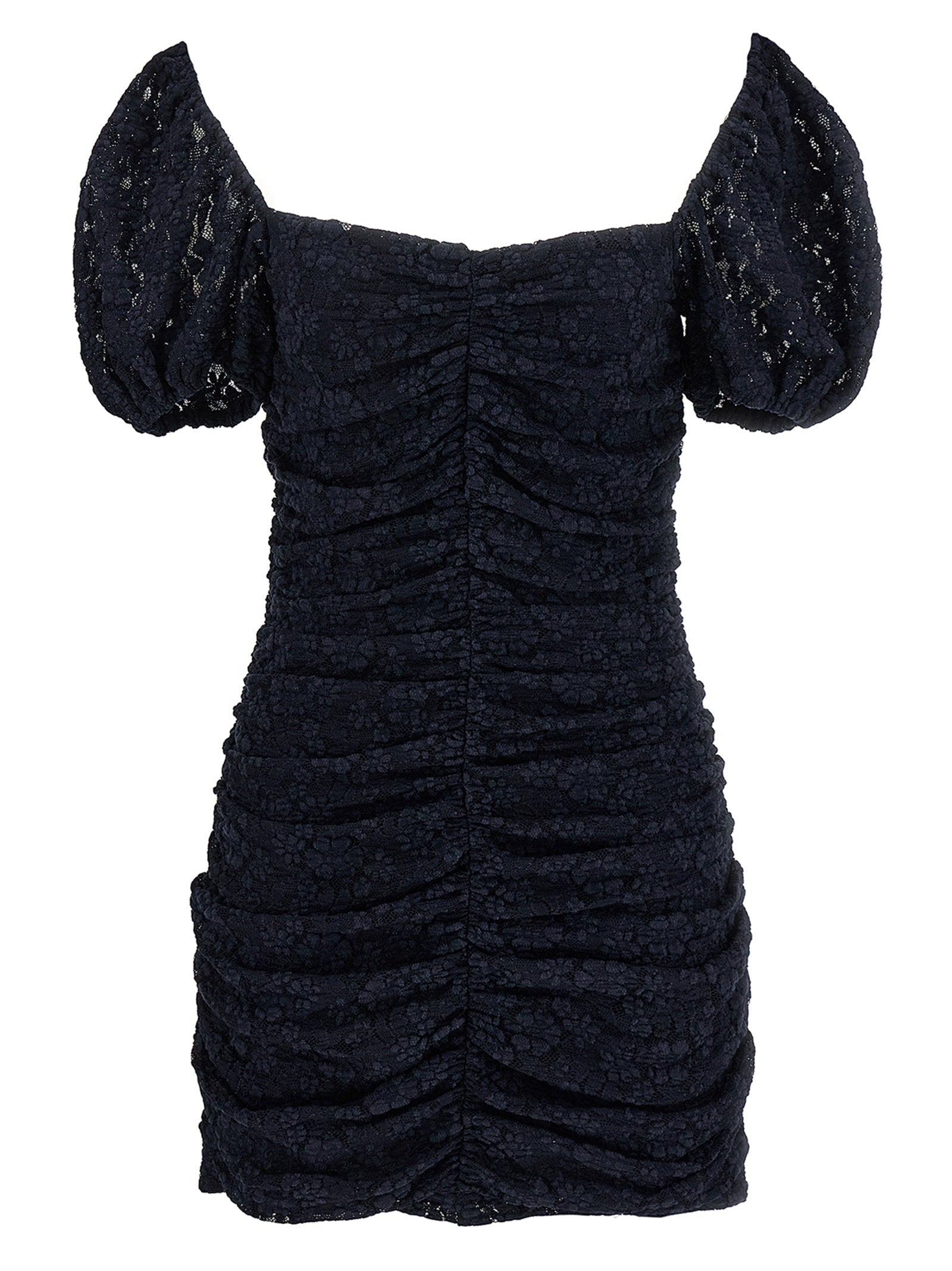 Rotate Birger Christensen Ruched Lace Dress — Black