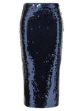 Rotate Birger Christensen Sequin Pencil Skirt — Navy