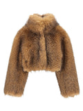 Rotate Birger Christensen Cropped Faux Fur Jacket — Camel
