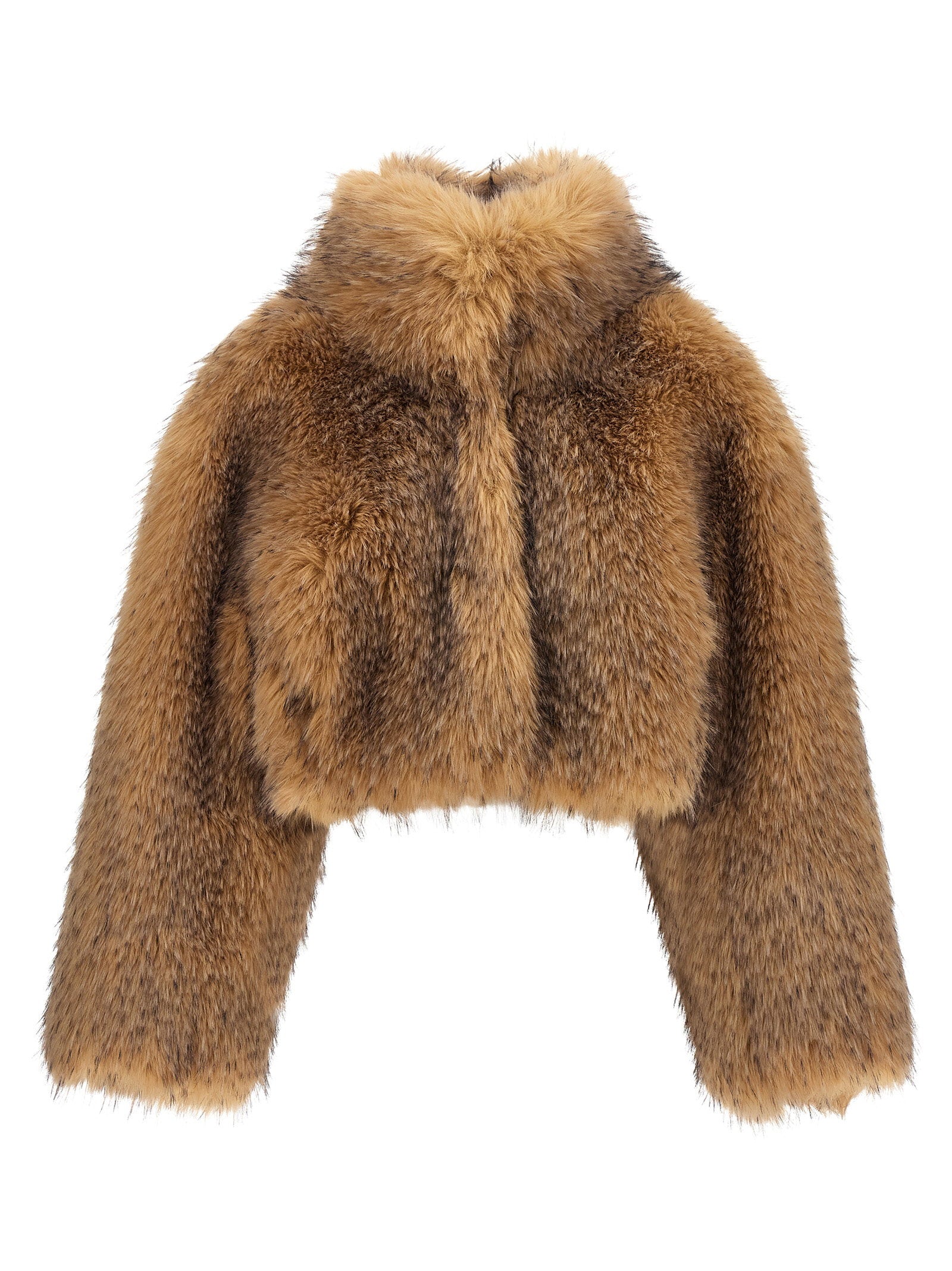 Rotate Birger Christensen Cropped Faux Fur Jacket — Camel