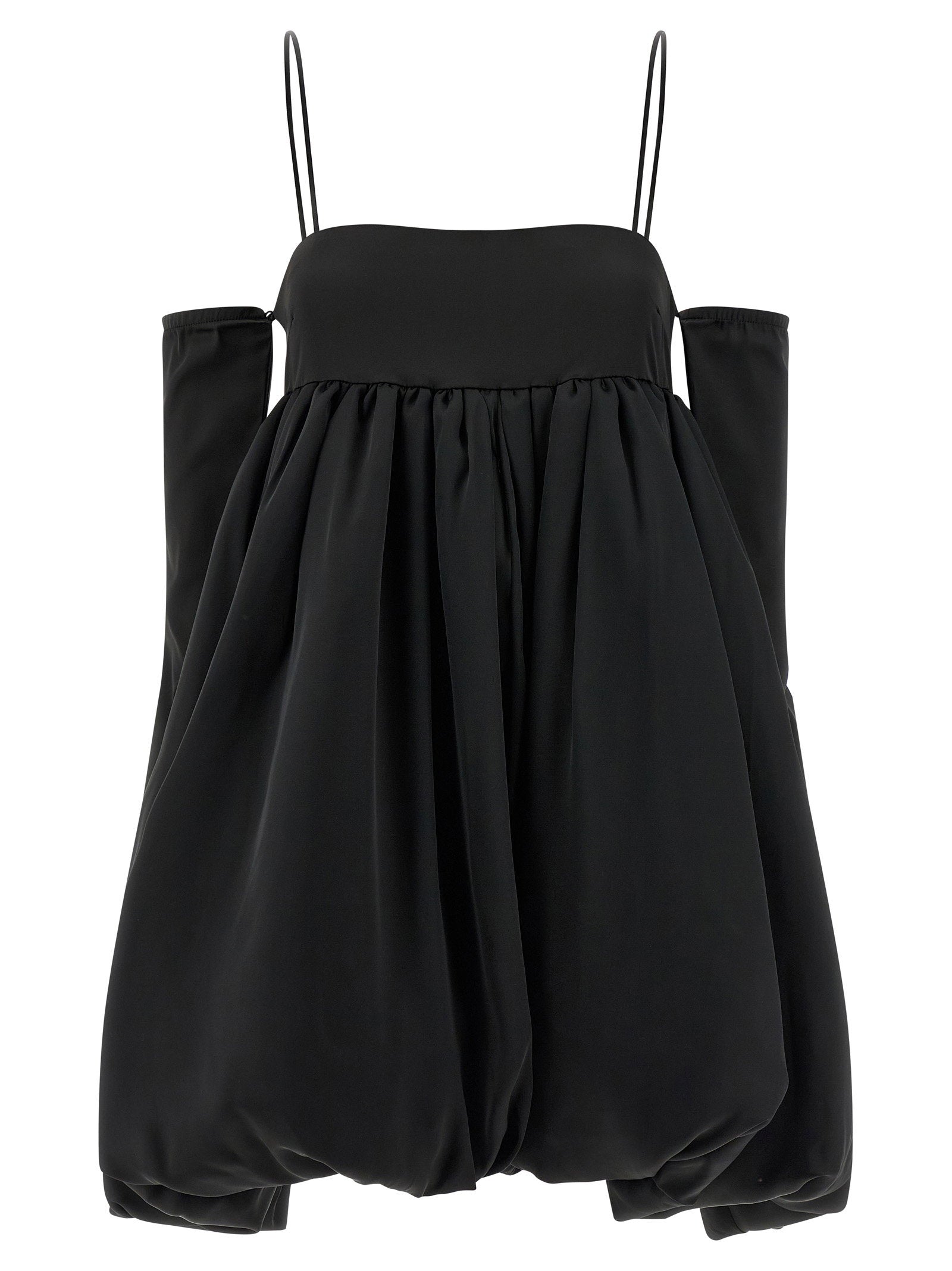Rotate Birger Christensen Satin Balloon Silhouette Dress — Black