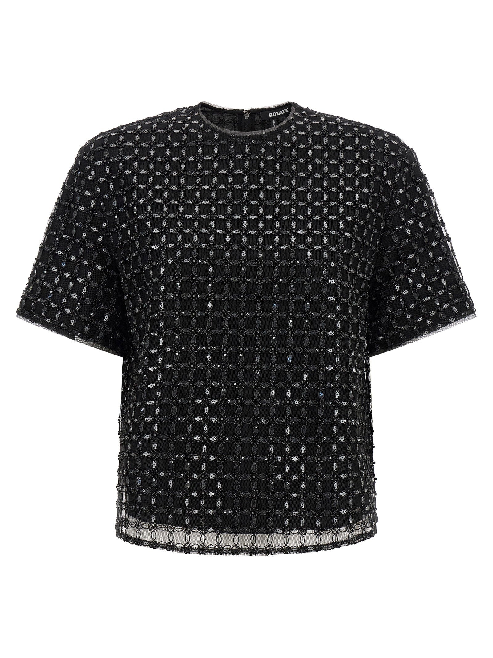 Rotate Birger Christensen Beaded Tulle Blouse — Black