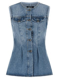 Rotate Birger Christensen Flared Denim Tank Top — Blue