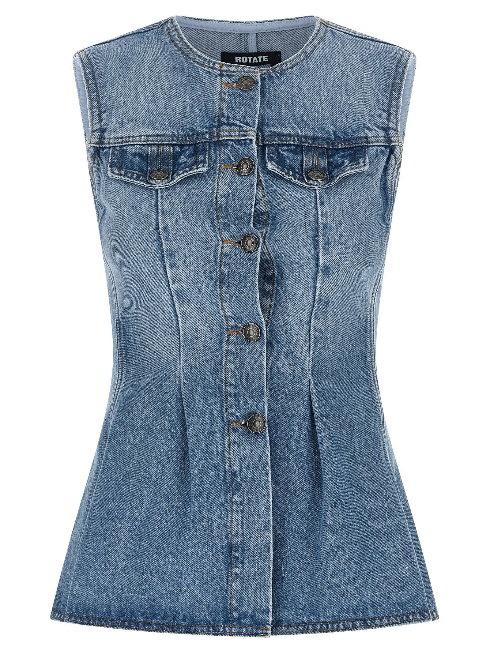 Rotate Birger Christensen Flared Denim Tank Top — Blue