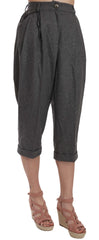 Women's Wool Cropped Trouser Pleated Pant Gray Virgin Cashmere