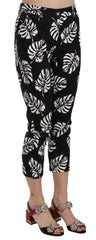 Women's Black Palm Leaf Print Skinny Pants Cotton Elastane