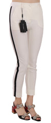 Women's White Side Stripe Cropped Skinny Pants