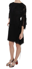 Women's Black Sequined Silk Mini Shift Gown Clothing